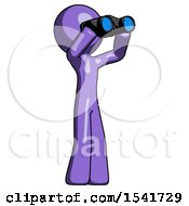 Poster, Art Print Of Purple Design Mascot Man Looking Through Binoculars To The Right