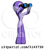 Purple Design Mascot Woman Looking Through Binoculars To The Right