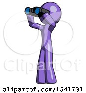 Purple Design Mascot Man Looking Through Binoculars To The Left