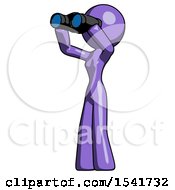Purple Design Mascot Woman Looking Through Binoculars To The Left