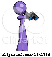 Purple Design Mascot Woman Holding Binoculars Ready To Look Right