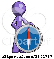 Poster, Art Print Of Purple Design Mascot Man Standing Beside Large Compass