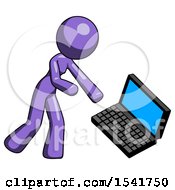 Poster, Art Print Of Purple Design Mascot Woman Throwing Laptop Computer In Frustration