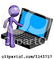 Poster, Art Print Of Purple Design Mascot Woman Using Large Laptop Computer