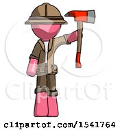 Poster, Art Print Of Pink Explorer Ranger Man Holding Up Red Firefighters Ax