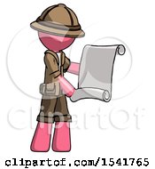 Poster, Art Print Of Pink Explorer Ranger Man Holding Blueprints Or Scroll