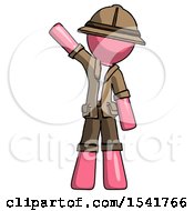 Poster, Art Print Of Pink Explorer Ranger Man Waving Emphatically With Right Arm