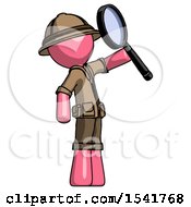 Poster, Art Print Of Pink Explorer Ranger Man Inspecting With Large Magnifying Glass Facing Up