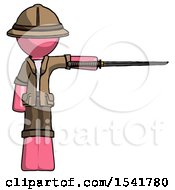 Poster, Art Print Of Pink Explorer Ranger Man Standing With Ninja Sword Katana Pointing Right