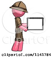 Poster, Art Print Of Pink Explorer Ranger Man Show Tablet Device Computer To Viewer Blank Area