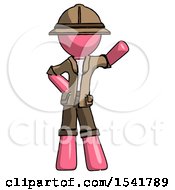 Poster, Art Print Of Pink Explorer Ranger Man Waving Left Arm With Hand On Hip