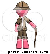 Poster, Art Print Of Pink Explorer Ranger Man Standing With Hiking Stick