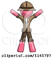 Poster, Art Print Of Pink Explorer Ranger Man Surprise Pose Arms And Legs Out