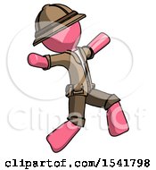 Poster, Art Print Of Pink Explorer Ranger Man Running Away In Hysterical Panic Direction Right