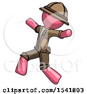 Poster, Art Print Of Pink Explorer Ranger Man Running Away In Hysterical Panic Direction Left