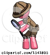 Poster, Art Print Of Pink Explorer Ranger Man Inspecting With Large Magnifying Glass Left