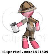 Poster, Art Print Of Pink Explorer Ranger Man Begger Holding Can Begging Or Asking For Charity Facing Left