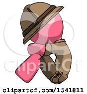 Pink Explorer Ranger Man Sitting With Head Down Facing Sideways Left
