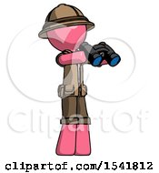Poster, Art Print Of Pink Explorer Ranger Man Holding Binoculars Ready To Look Right