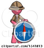 Poster, Art Print Of Pink Explorer Ranger Man Standing Beside Large Compass
