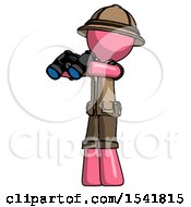 Pink Explorer Ranger Man Holding Binoculars Ready To Look Left