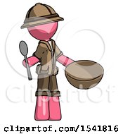 Pink Explorer Ranger Man With Empty Bowl And Spoon Ready To Make Something