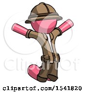 Poster, Art Print Of Pink Explorer Ranger Man Jumping Or Kneeling With Gladness