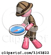 Pink Explorer Ranger Man Walking With Large Compass