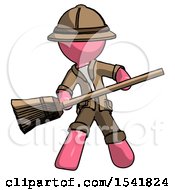 Pink Explorer Ranger Man Broom Fighter Defense Pose