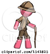Poster, Art Print Of Pink Explorer Ranger Man Walking With Hiking Stick