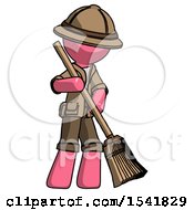 Poster, Art Print Of Pink Explorer Ranger Man Sweeping Area With Broom