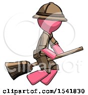 Poster, Art Print Of Pink Explorer Ranger Man Flying On Broom