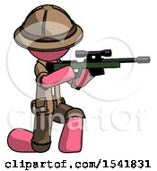Poster, Art Print Of Pink Explorer Ranger Man Kneeling Shooting Sniper Rifle