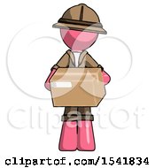 Poster, Art Print Of Pink Explorer Ranger Man Holding Box Sent Or Arriving In Mail