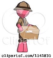 Poster, Art Print Of Pink Explorer Ranger Man Holding Package To Send Or Recieve In Mail