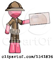 Poster, Art Print Of Pink Explorer Ranger Man Holding Large Envelope