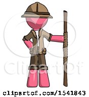 Poster, Art Print Of Pink Explorer Ranger Man Holding Staff Or Bo Staff
