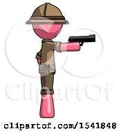 Poster, Art Print Of Pink Explorer Ranger Man Firing A Handgun
