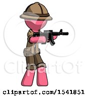 Poster, Art Print Of Pink Explorer Ranger Man Shooting Automatic Assault Weapon
