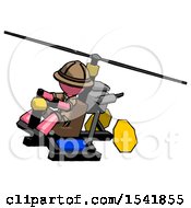 Pink Explorer Ranger Man Flying In Gyrocopter Front Side Angle Top View