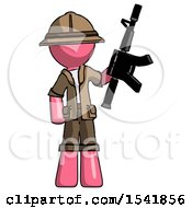 Poster, Art Print Of Pink Explorer Ranger Man Holding Automatic Gun