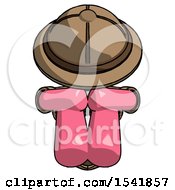 Pink Explorer Ranger Man Sitting With Head Down Facing Forward
