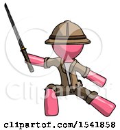 Poster, Art Print Of Pink Explorer Ranger Man With Ninja Sword Katana In Defense Pose