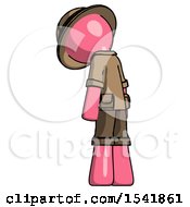 Poster, Art Print Of Pink Explorer Ranger Man Depressed With Head Down Back To Viewer Left