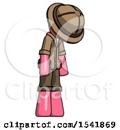 Poster, Art Print Of Pink Explorer Ranger Man Depressed With Head Down Turned Right