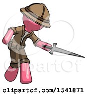 Poster, Art Print Of Pink Explorer Ranger Man Sword Pose Stabbing Or Jabbing