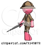 Poster, Art Print Of Pink Explorer Ranger Man With Sword Walking Confidently