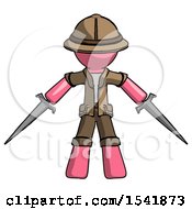 Poster, Art Print Of Pink Explorer Ranger Man Two Sword Defense Pose