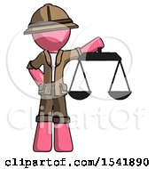 Poster, Art Print Of Pink Explorer Ranger Man Holding Scales Of Justice