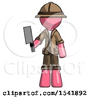 Poster, Art Print Of Pink Explorer Ranger Man Holding Meat Cleaver